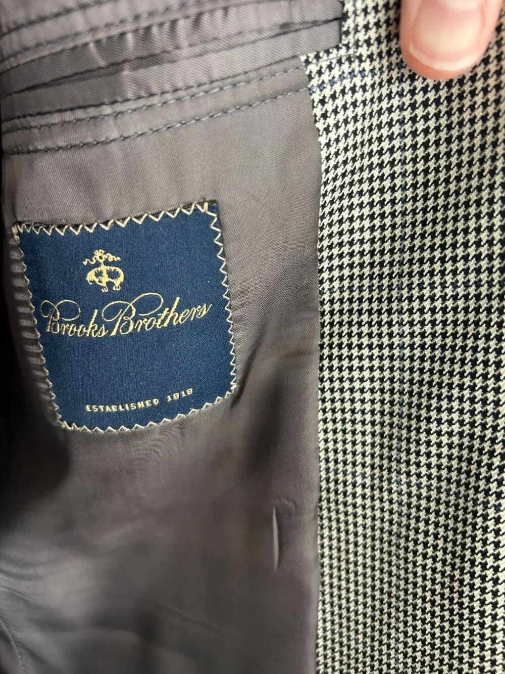 Brooks Brothers 38S Sport Coat Blazer Silk Wool Houndstooth Blue Thread Made Can